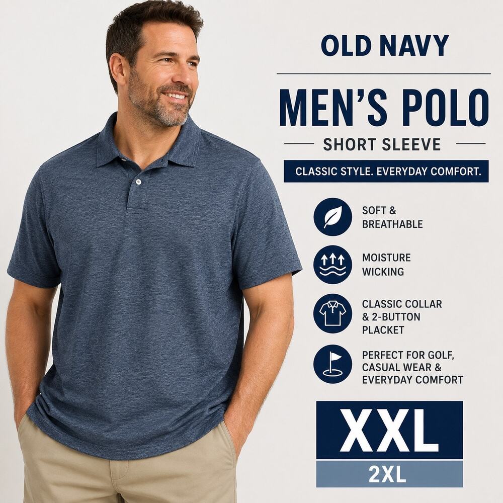Old Navy Polo Shirt Navy Blue Heathered Short Sleeve Collared Golf Casual XXL